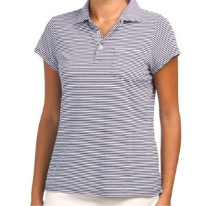 Renwick Pima Cotton Short Sleeve Polo Medium Blue White Stripes
